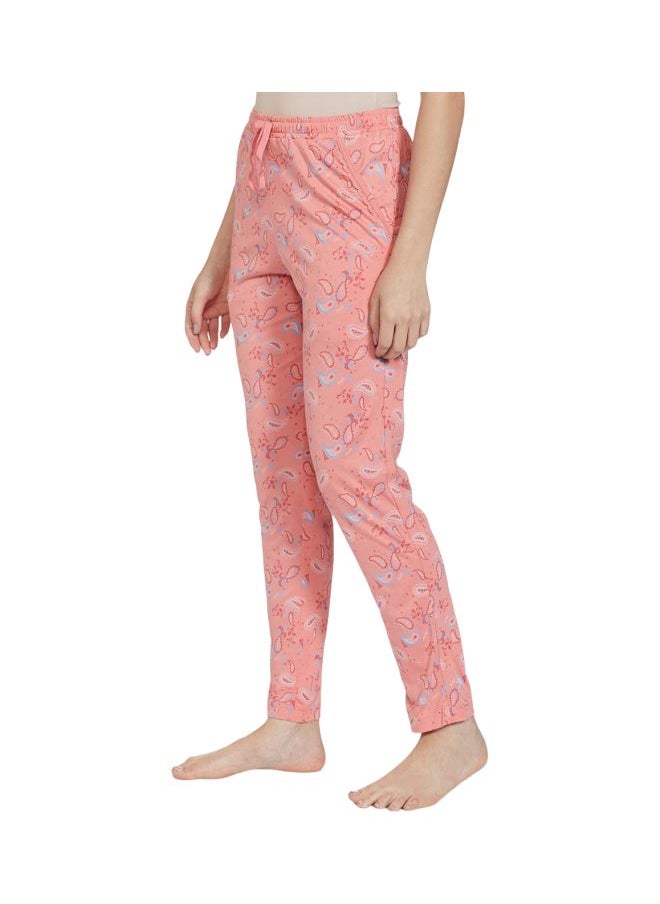 RX09 Women Micro Modal Cotton Relaxed Fit Printed Pyjama with Lace Trim on Pockets