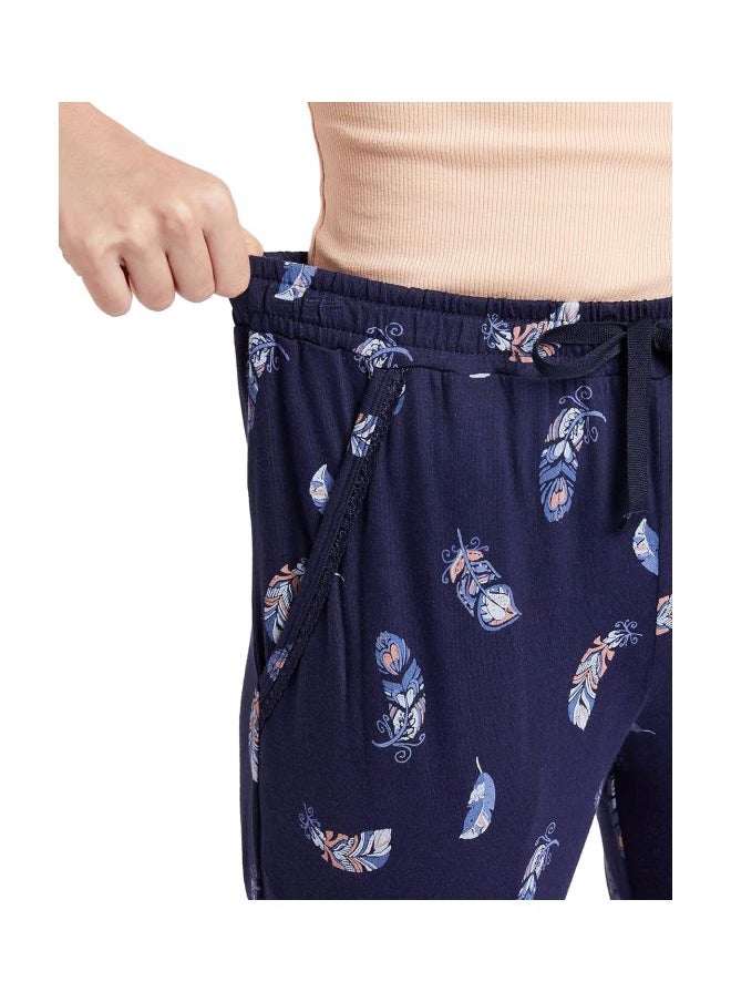 RX09 Women Micro Modal Cotton Relaxed Fit Printed Pyjama with Lace Trim on Pockets