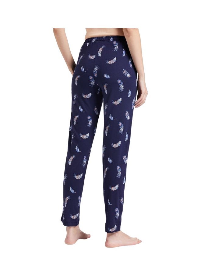 RX09 Women Micro Modal Cotton Relaxed Fit Printed Pyjama with Lace Trim on Pockets