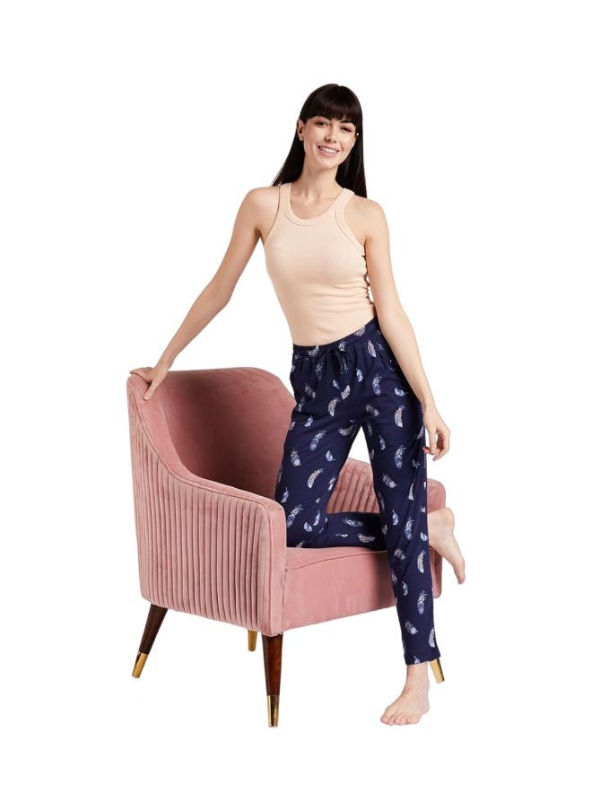 RX09 Women Micro Modal Cotton Relaxed Fit Printed Pyjama with Lace Trim on Pockets