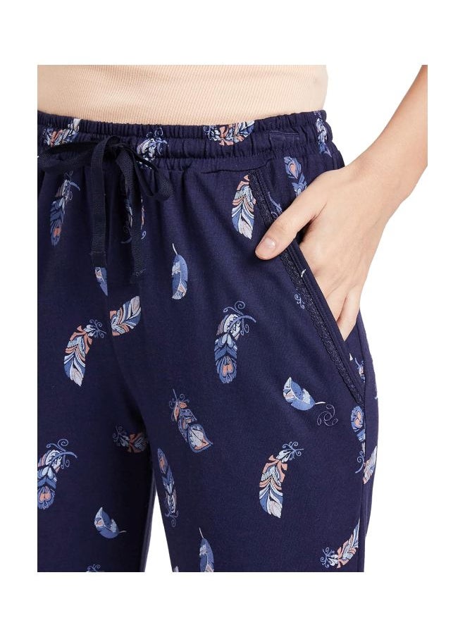 RX09 Women Micro Modal Cotton Relaxed Fit Printed Pyjama with Lace Trim on Pockets