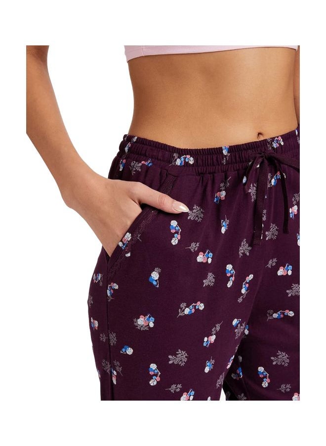 RX09 Women Micro Modal Cotton Relaxed Fit Printed Pyjama with Lace Trim on Pockets