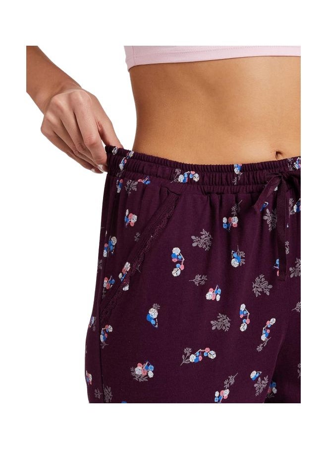 RX09 Women Micro Modal Cotton Relaxed Fit Printed Pyjama with Lace Trim on Pockets