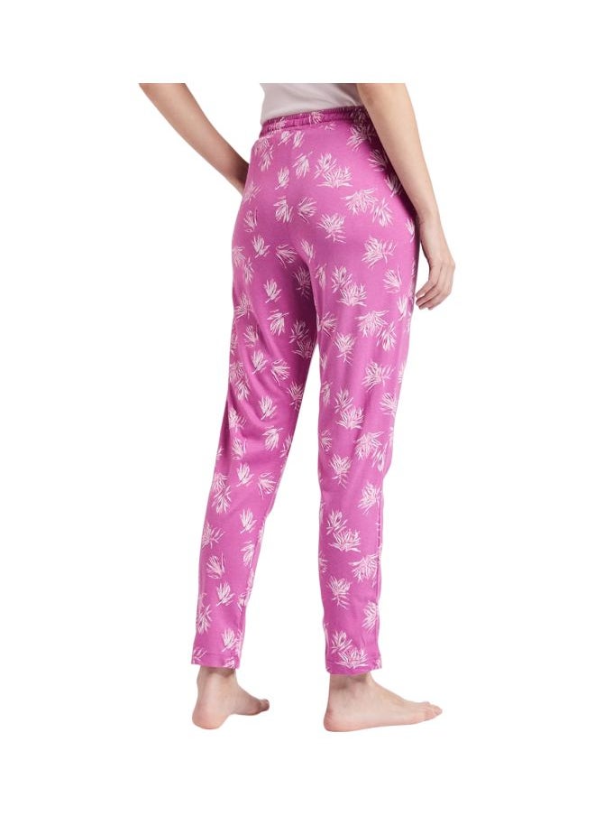 RX09 Women Micro Modal Cotton Relaxed Fit Printed Pyjama with Lace Trim on Pockets