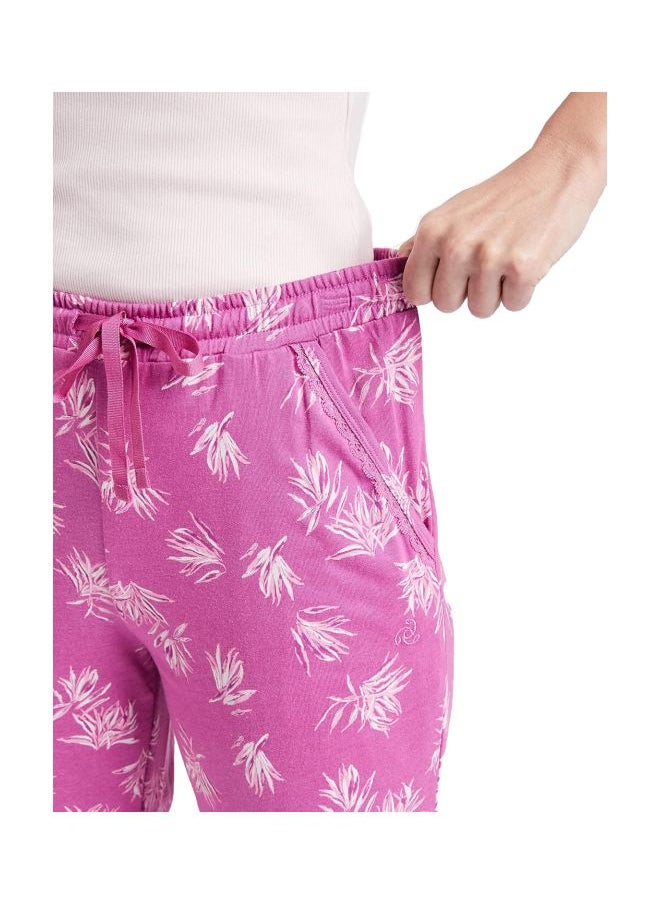 RX09 Women Micro Modal Cotton Relaxed Fit Printed Pyjama with Lace Trim on Pockets