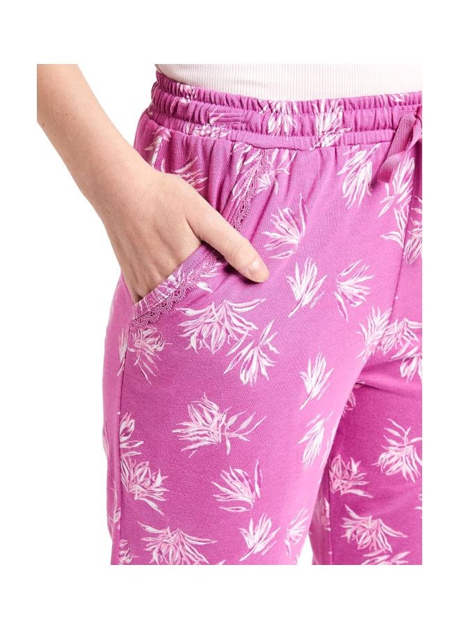 RX09 Women Micro Modal Cotton Relaxed Fit Printed Pyjama with Lace Trim on Pockets