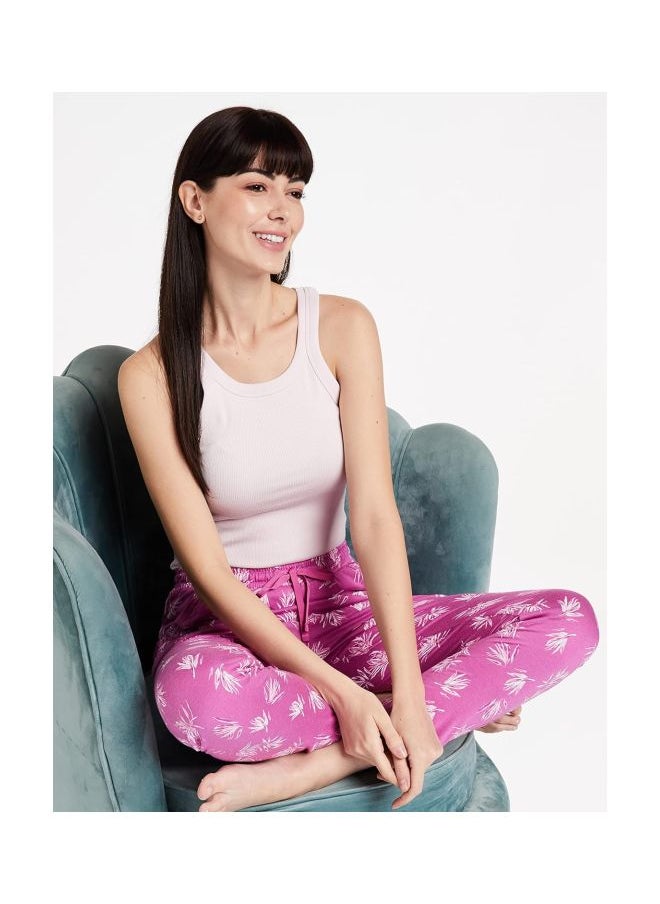 RX09 Women Micro Modal Cotton Relaxed Fit Printed Pyjama with Lace Trim on Pockets