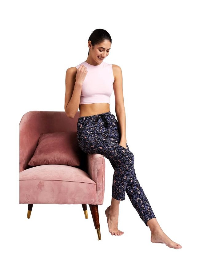 RX09 Women Micro Modal Cotton Relaxed Fit Printed Pyjama with Lace Trim on Pockets