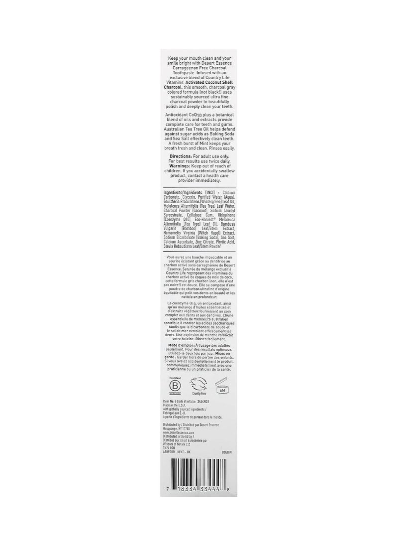Carrageenan Free Activated Charcoal Toothpaste Fresh Mint 176g