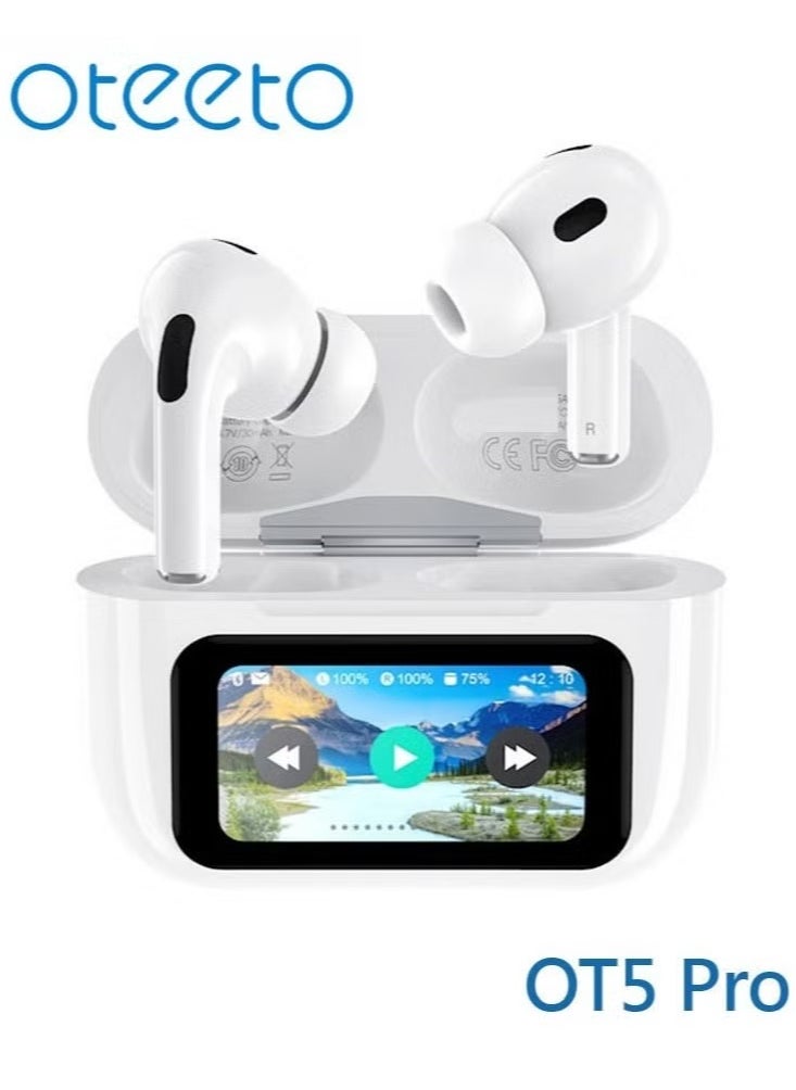 OT5 Pro Wireless Earbuds with Smart Display – Advanced Noise Cancellation, Hi-Fi Sound Quality, Touch Controls, 30+ Hours Playtime, and Quick Charging – Designed for iPhones, iPads & Bluetooth Devices – Comfortable & Lightweight for Daily Use
