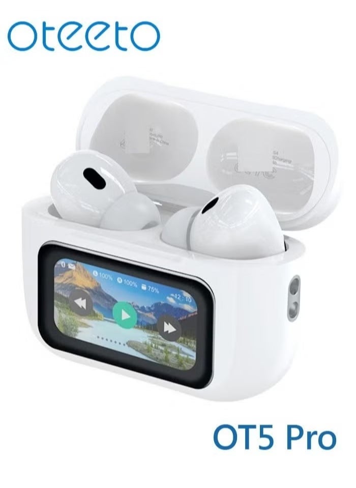 OT5 Pro Wireless Earbuds with Smart Display – Advanced Noise Cancellation, Hi-Fi Sound Quality, Touch Controls, 30+ Hours Playtime, and Quick Charging – Designed for iPhones, iPads & Bluetooth Devices – Comfortable & Lightweight for Daily Use