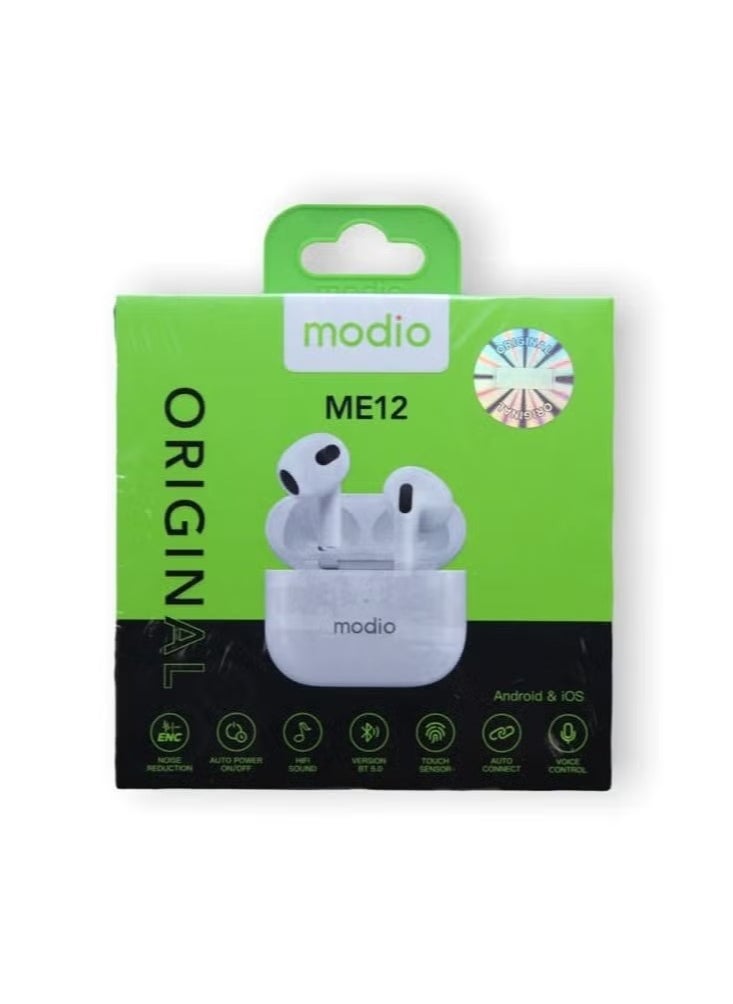 ME12 Bluetooth Wireless Earphone – Premium Stereo Sound, Comfortable Fit, Long Battery Life, Noise Isolation, Touch Controls – Perfect for Android, iOS, and Bluetooth Devices – Ideal for Music, Calls & Hands-Free Use – White