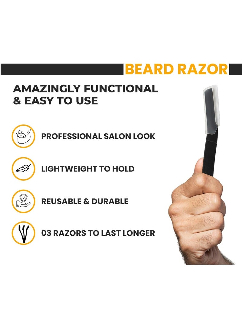 RUBAB MEN Ultimate 3-in-1 Beard Trimming Home Kit for Men | Beard Apron Cloth, Shaper & Face Razor Pen | No Mess, Zero Stress | Best Gift for Him