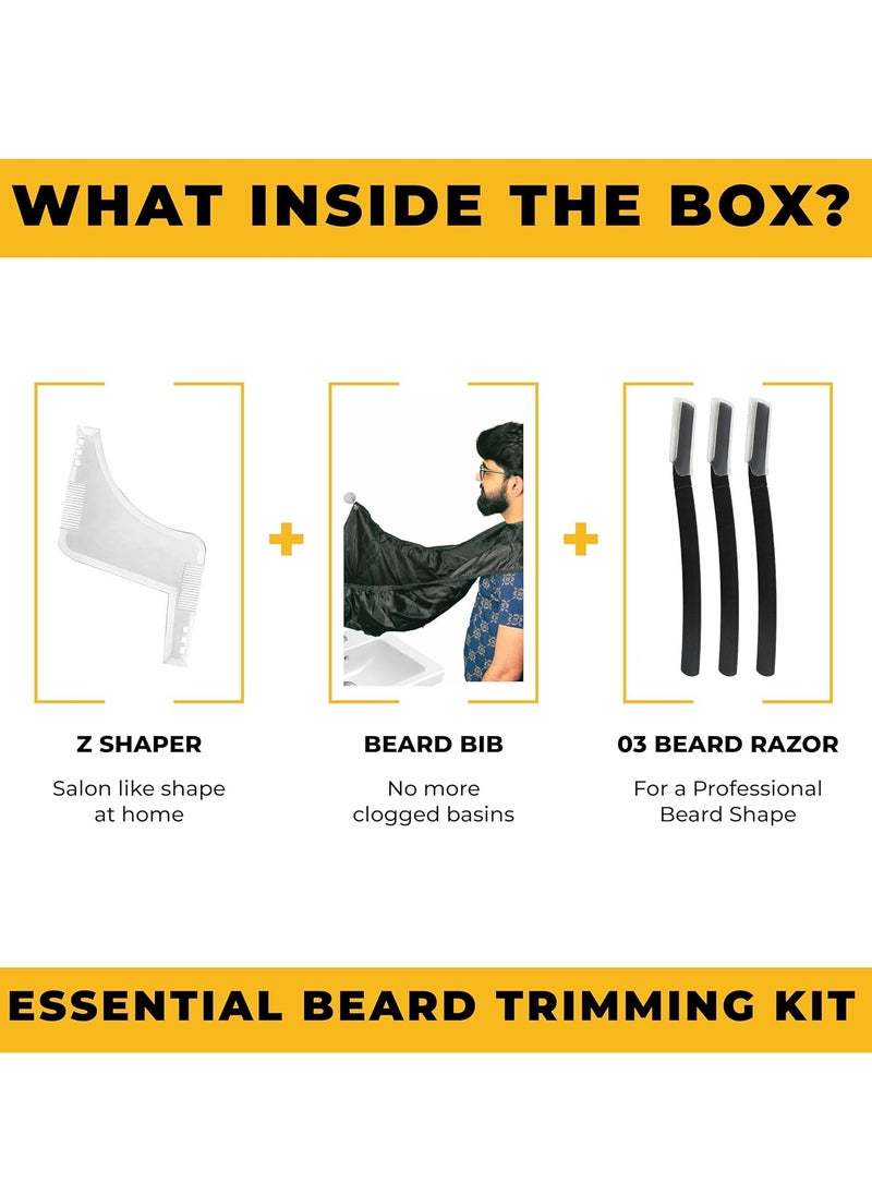 RUBAB MEN Ultimate 3-in-1 Beard Trimming Home Kit for Men | Beard Apron Cloth, Shaper & Face Razor Pen | No Mess, Zero Stress | Best Gift for Him