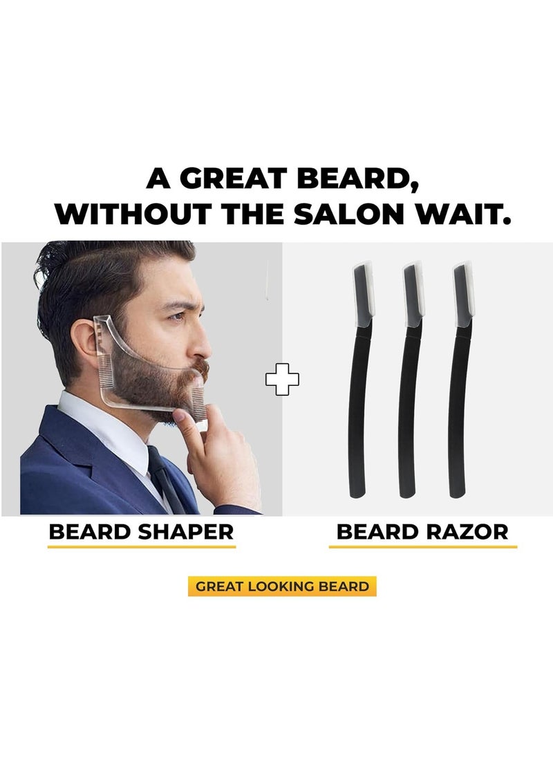 Rubab Men Beard Shaper Tool with Comb & Beard Pen Styler Face Razor for Men | Multi-Use Professional Beard Shaping & Styling Kit at Home | No More Salon Wait