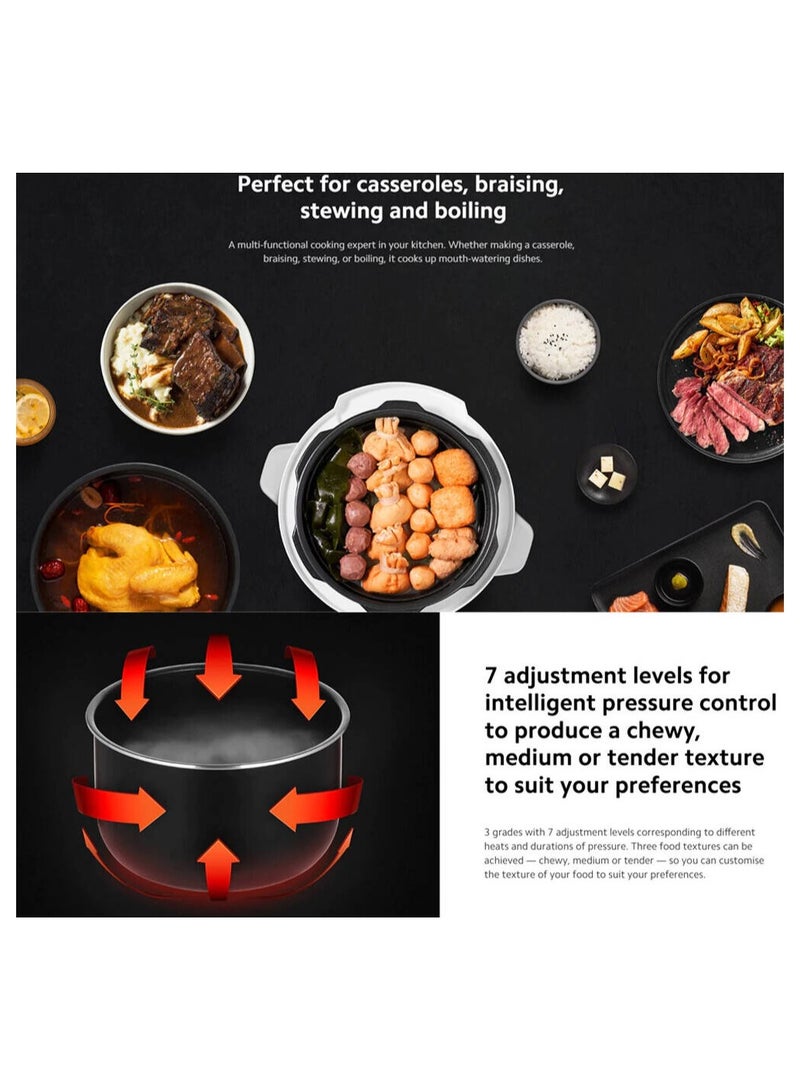 Electric Pressure Cooker, 4.8L Capacity, 5-Layer Inner Pots, 7 Texture Levels, 6 Cooking Modes, 8 Safety Features, 24-Hour Smart Timer 4.8 L 1000 W MYL02-1 White