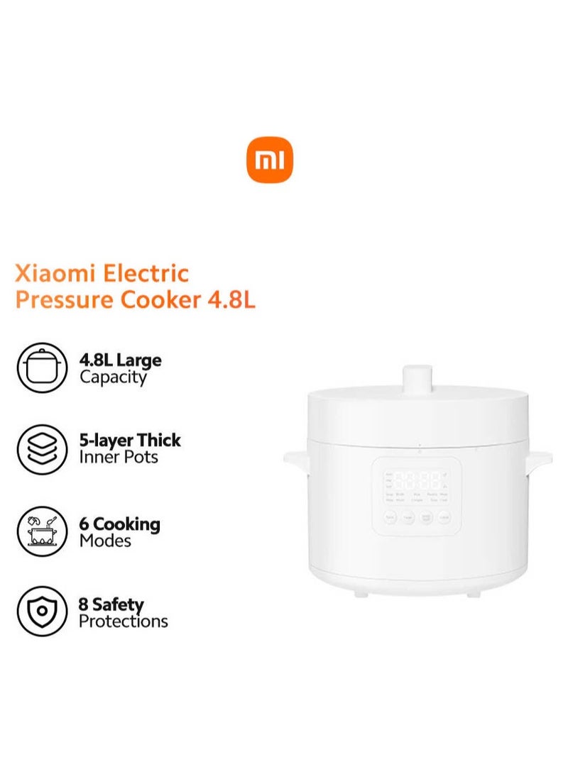 Electric Pressure Cooker, 4.8L Capacity, 5-Layer Inner Pots, 7 Texture Levels, 6 Cooking Modes, 8 Safety Features, 24-Hour Smart Timer 4.8 L 1000 W MYL02-1 White