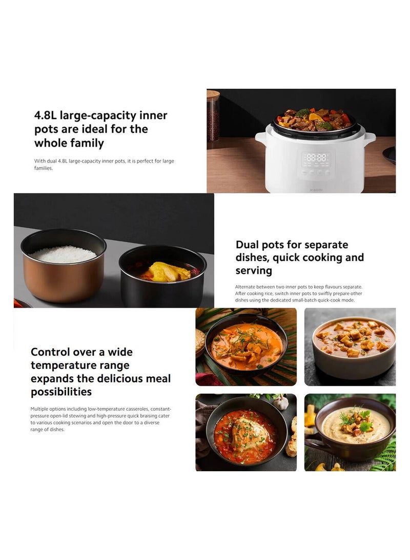 Electric Pressure Cooker, 4.8L Capacity, 5-Layer Inner Pots, 7 Texture Levels, 6 Cooking Modes, 8 Safety Features, 24-Hour Smart Timer 4.8 L 1000 W MYL02-1 White