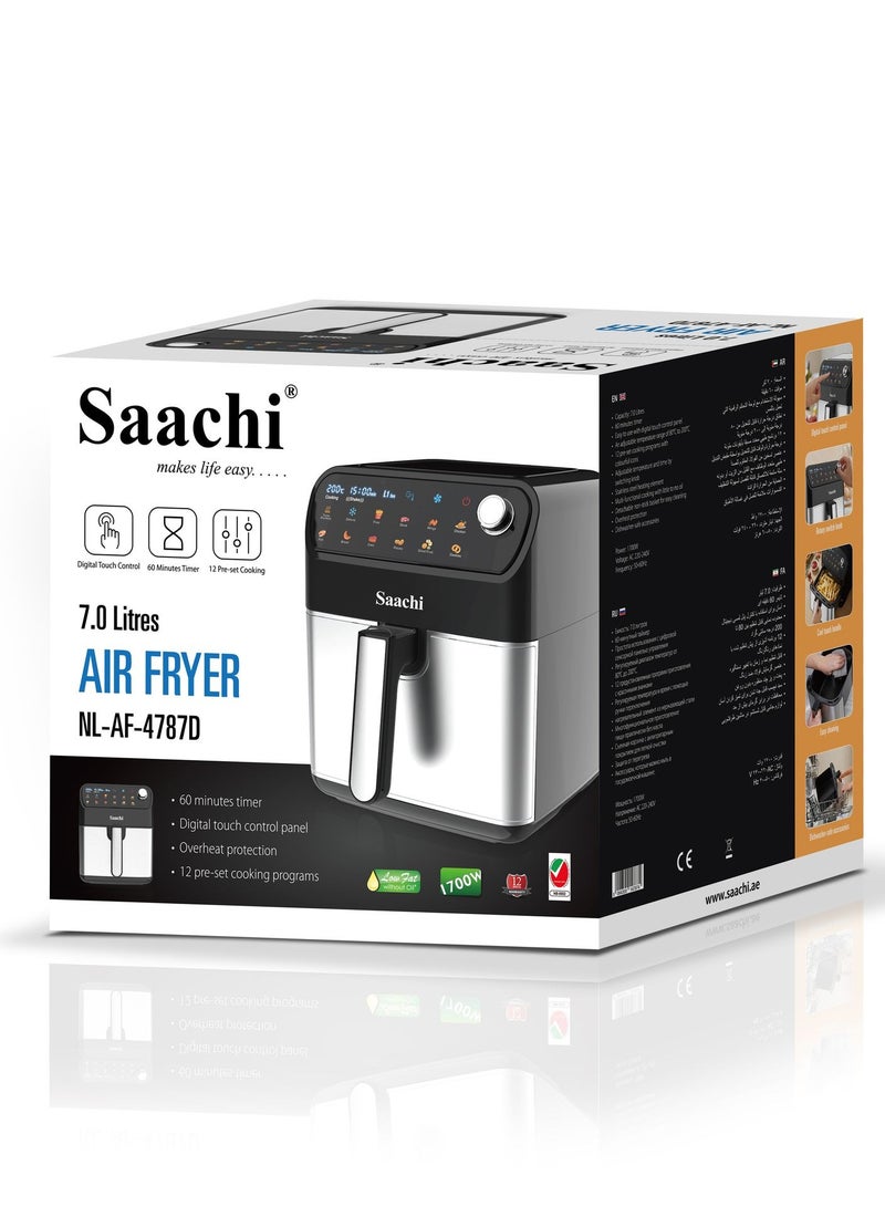 7.0L Digital Air Fryer – 12 Pre-Set Programs, Adjustable Temperature & Timer, Stainless Steel Heating, Non-Stick Basket & Overheat Protection 7 L 1700 W NL-AF-4787D-BK black