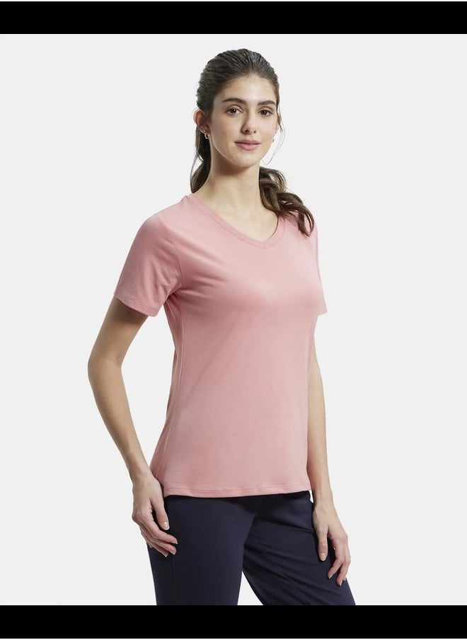 Jockey AW89 Women's Super Combed Cotton Rich Fabric Relaxed Fit V-Neck Half Sleeve T-Shir