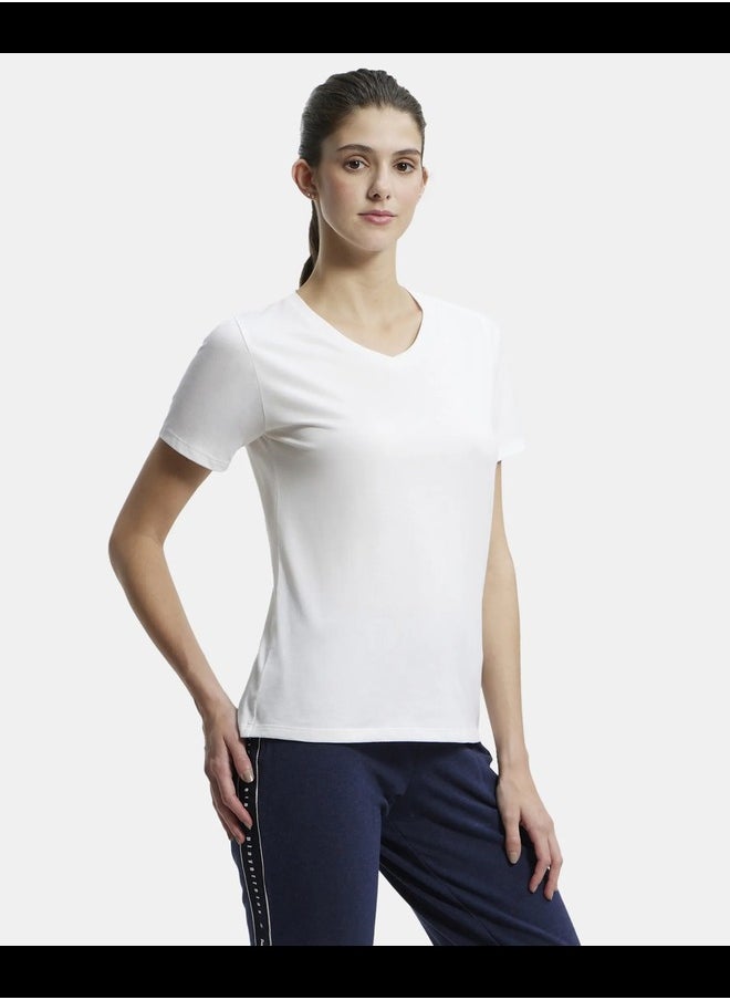 Jockey AW89 Women's Super Combed Cotton Rich Fabric Relaxed Fit V-Neck Half Sleeve T-Shir