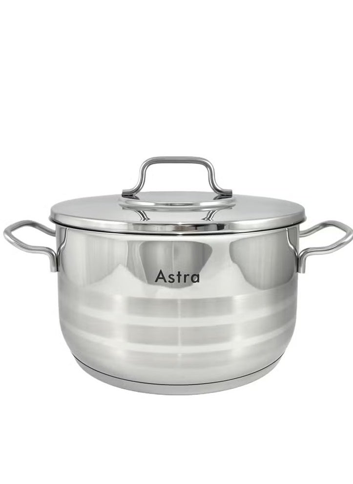 ASTRA Premium 4.6L Stainless Steel Casserole Pot – 22×12 cm | Versatile Oven & Stovetop Cookware, Even Heat Distribution, Dishwasher Safe | Made in Turkey
