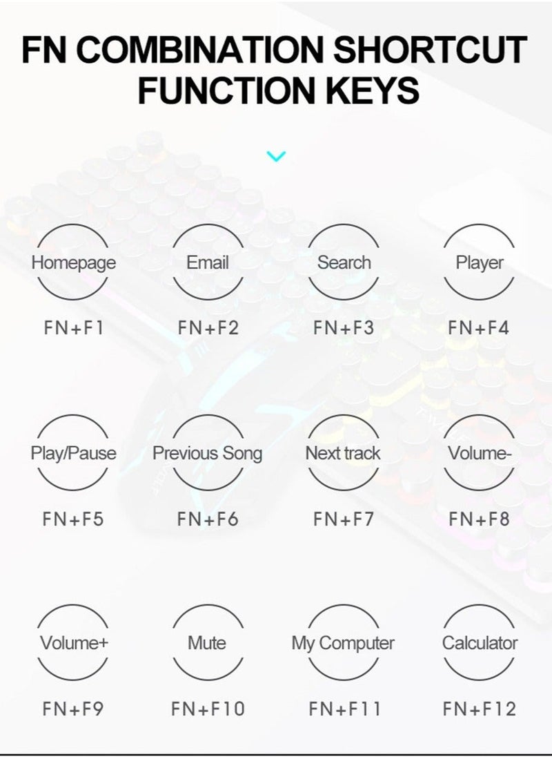 Typewriter Style Mechanical Gaming Keyboard and Mouse Combo RGB Backlit Wired with Switch Retro Round Keycap 104 Keys Keyboard  Cool Light Up Keyboard and Mouse for Gaming,Work,Mac,PC,Windows