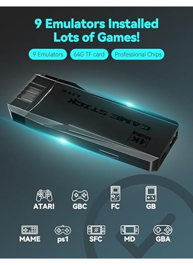 Wireless Gaming Console with Built-in 9 Emulators 20,000+ Games, 4K HDMI Output, and 2.4GHz Wireless Controller,Plug and Play Video Games for TV (64 G)
