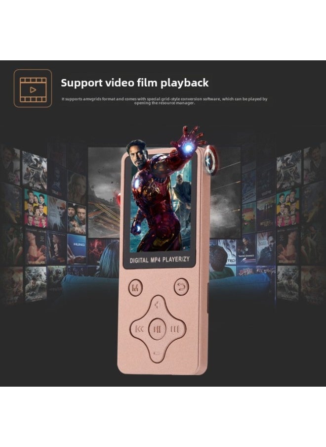 Card Ultra-thin Screen MP4 Player E-book HD Video MP4 Lossless HIFI Sound Quality Mp3-Body Color:Rose Gold-Memory Capacity:Cross Key (full Set)