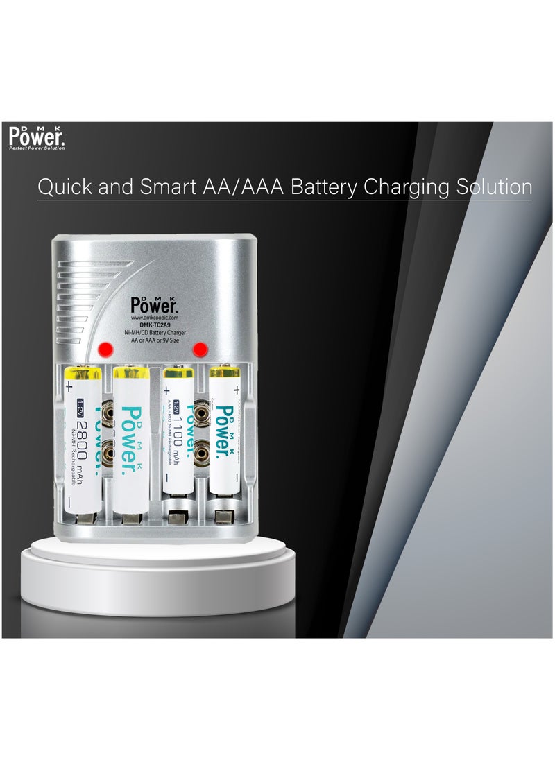 DMK Power 8pcs AAA Rechargeable Battery with Smart Recharge Charger for AA AAA NiCd 9V NiMh Batteries for House hold devices, toys, remote, flash light, radio, clock
