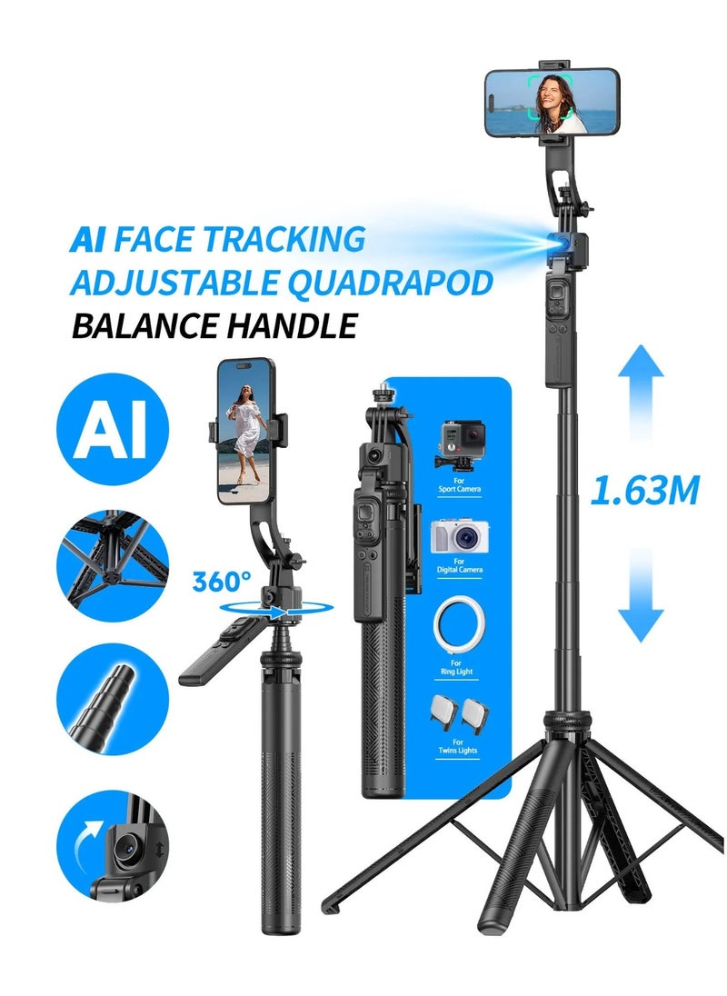 Auto Tracking 360° Adjustable Holder with Stable Tripod, Portable Mobile Gimbal Selfie Stick, AI Face Tracking Camera Mount, Automatic Rotation for Vlogging and Video Calls