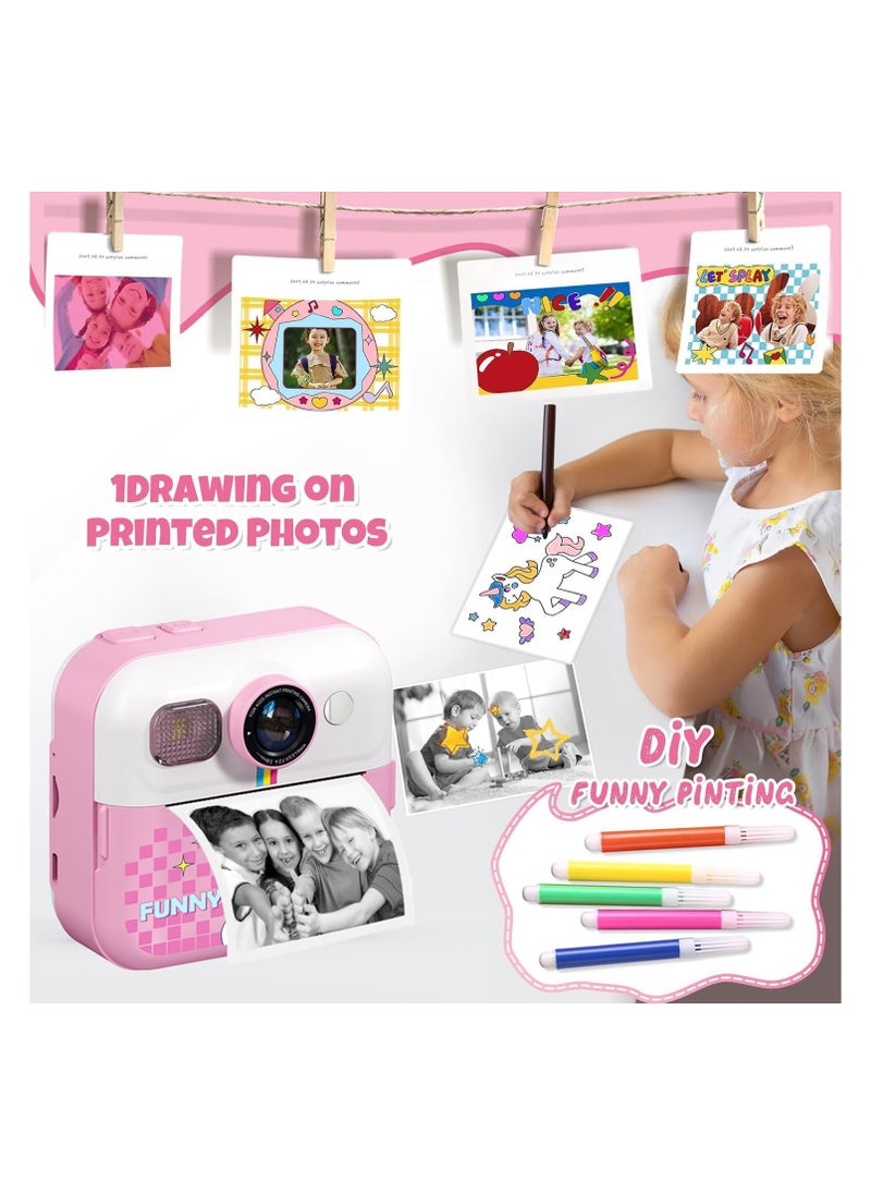 Instant Print Camera for Kids Ages 3 to 14 Digital Kids Camera with Print Paper HD Screen Rechargeable Camera Toy Birthday Gift for Girls and Boys Age 4 5 6 7 8 9 10 11 12 13