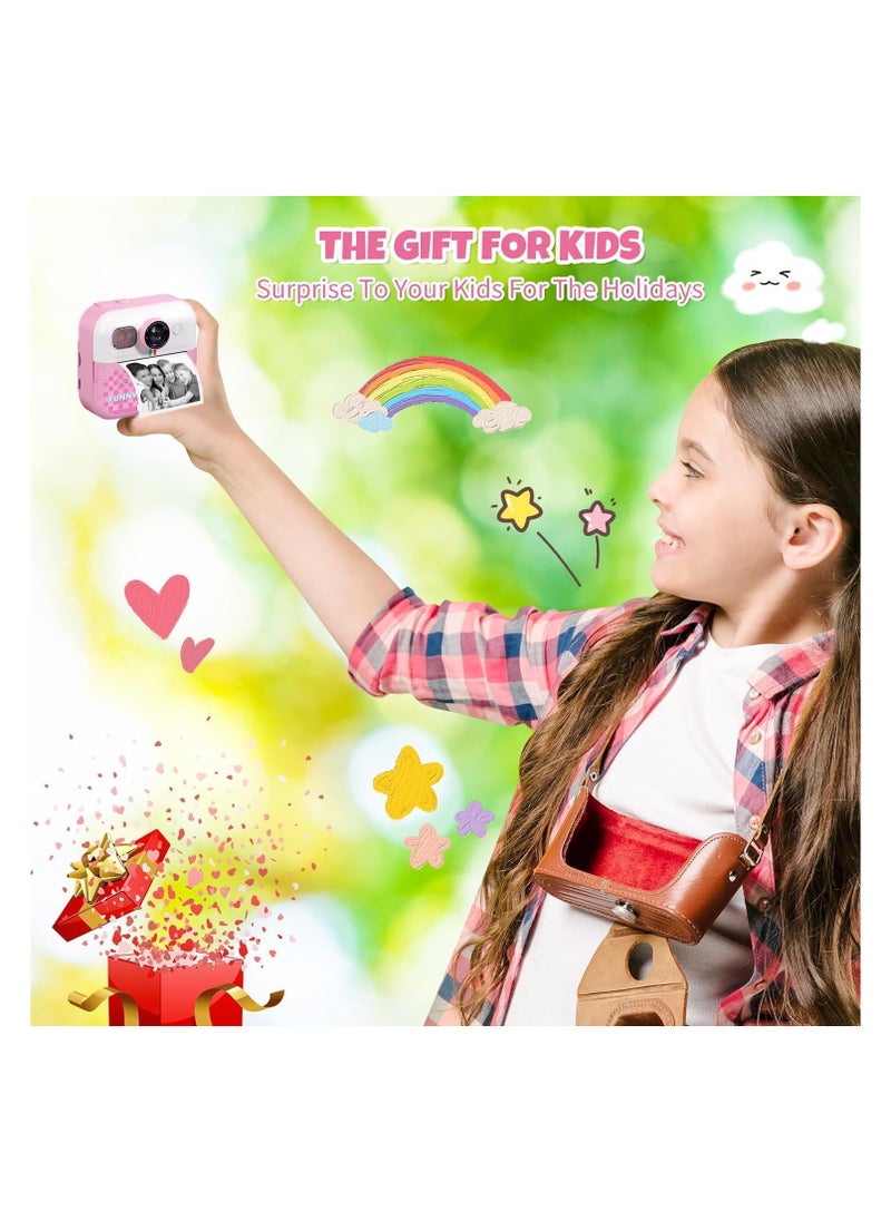 Instant Print Camera for Kids Ages 3 to 14 Digital Kids Camera with Print Paper HD Screen Rechargeable Camera Toy Birthday Gift for Girls and Boys Age 4 5 6 7 8 9 10 11 12 13