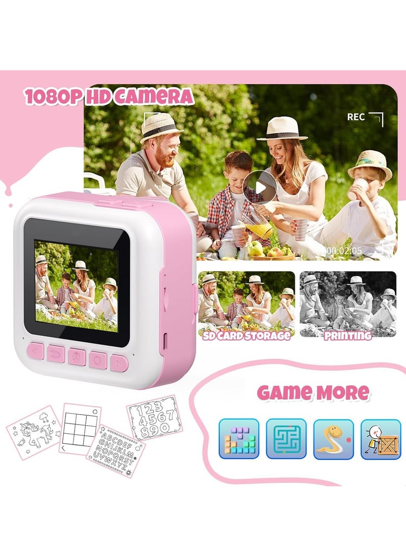 Instant Print Camera for Kids Ages 3 to 14 Digital Kids Camera with Print Paper HD Screen Rechargeable Camera Toy Birthday Gift for Girls and Boys Age 4 5 6 7 8 9 10 11 12 13