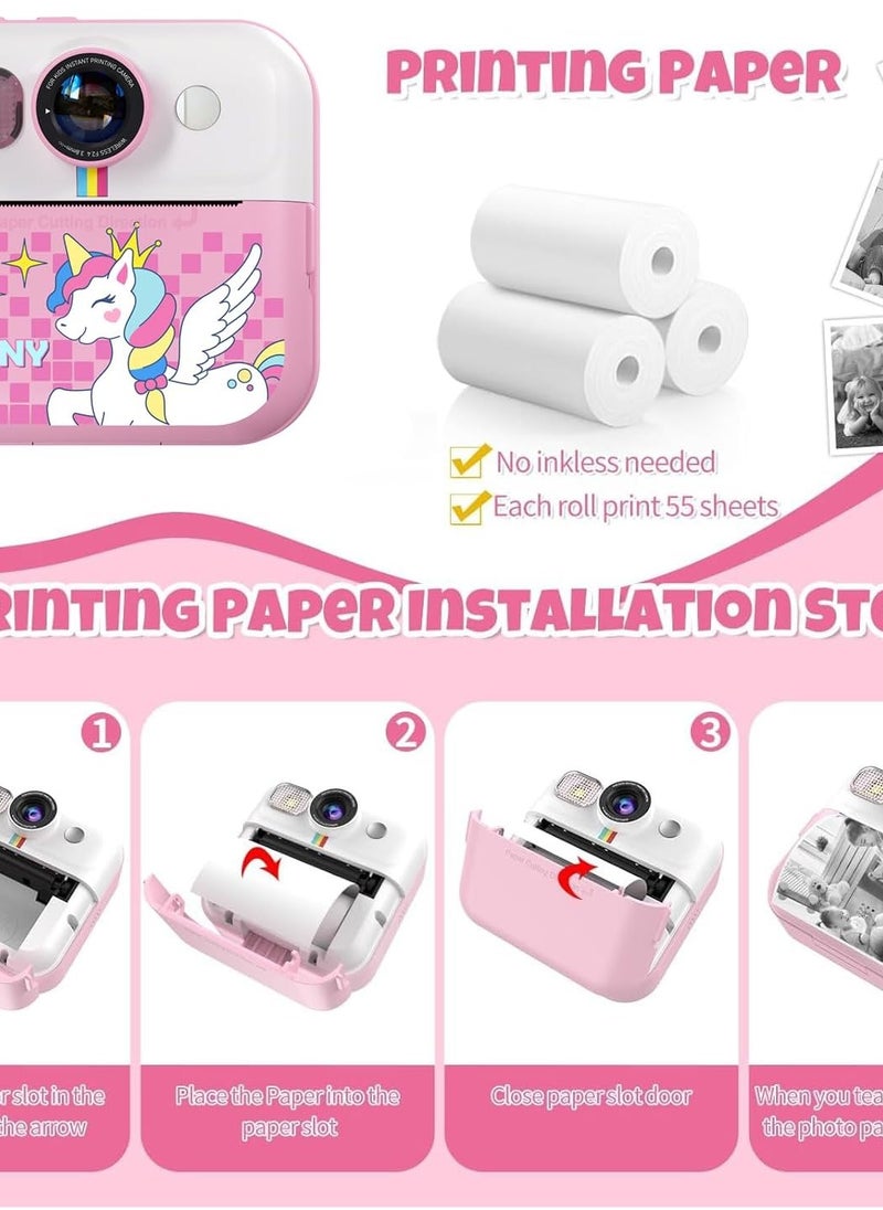 Instant Print Camera for Kids Ages 3 to 14 Digital Kids Camera with Print Paper HD Screen Rechargeable Camera Toy Birthday Gift for Girls and Boys Age 4 5 6 7 8 9 10 11 12 13