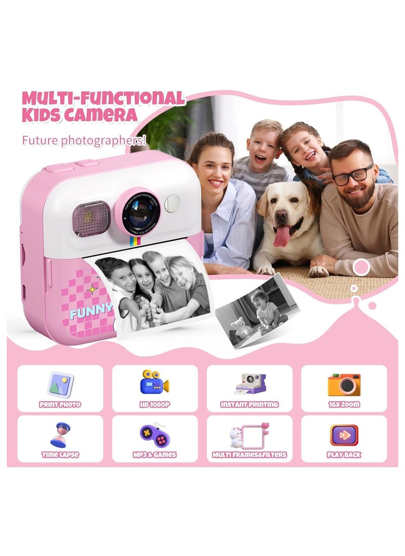 Instant Print Camera for Kids Ages 3 to 14 Digital Kids Camera with Print Paper HD Screen Rechargeable Camera Toy Birthday Gift for Girls and Boys Age 4 5 6 7 8 9 10 11 12 13
