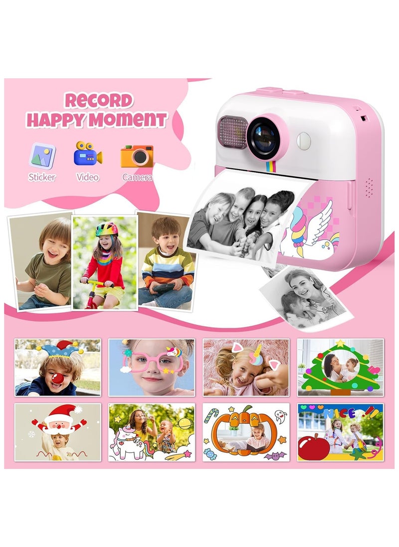 Instant Print Camera for Kids Ages 3 to 14 Digital Kids Camera with Print Paper HD Screen Rechargeable Camera Toy Birthday Gift for Girls and Boys Age 4 5 6 7 8 9 10 11 12 13