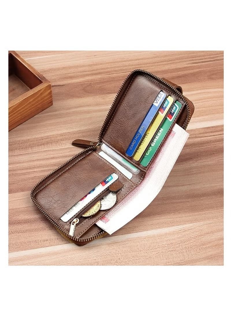 Mens Wallet Premium Gents Pu Leather Solid Color Business Wallet Card Holder with Secure Zipper And Button Closure