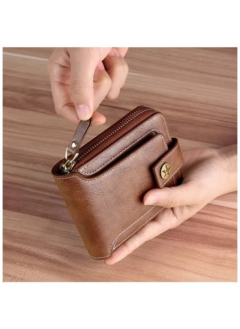 Mens Wallet Premium Gents Pu Leather Solid Color Business Wallet Card Holder with Secure Zipper And Button Closure