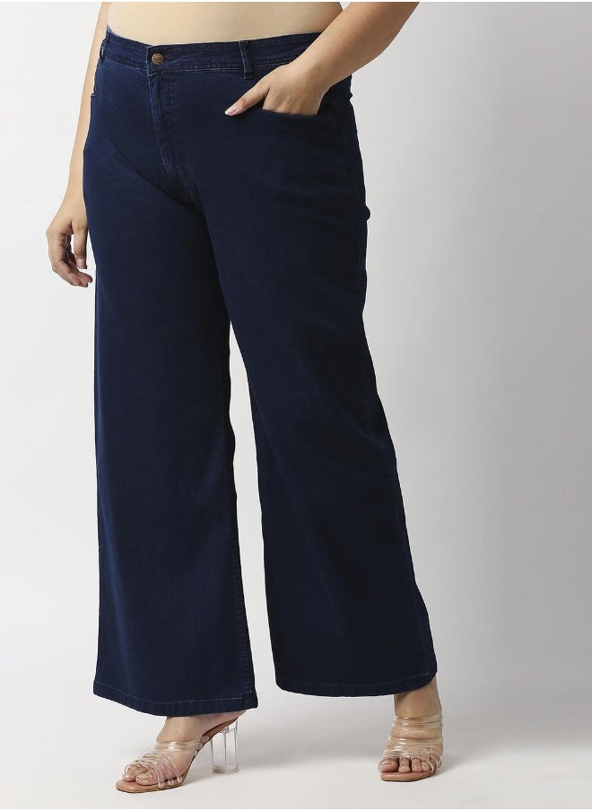 Women Blue Wide Leg High-Rise Stretchable Jeans