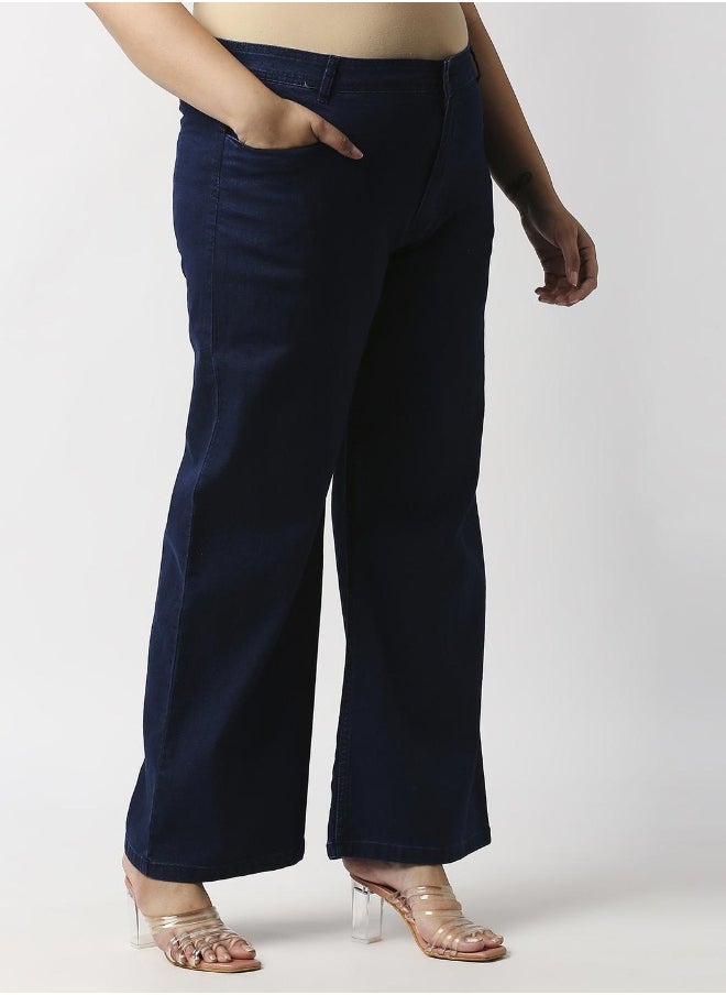 Women Blue Wide Leg High-Rise Stretchable Jeans