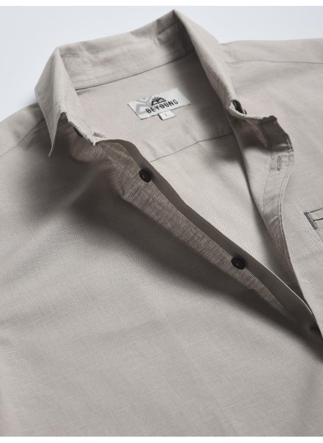 Light Grey Linen Blend Shirt for Men