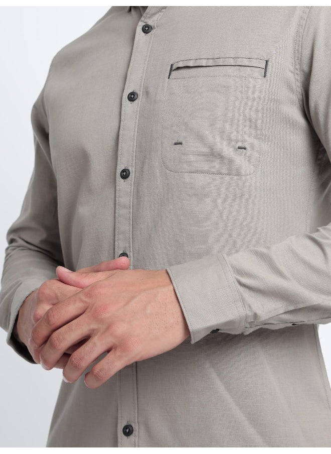 Light Grey Linen Blend Shirt for Men