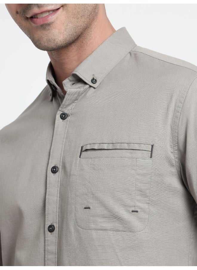 Light Grey Linen Blend Shirt for Men