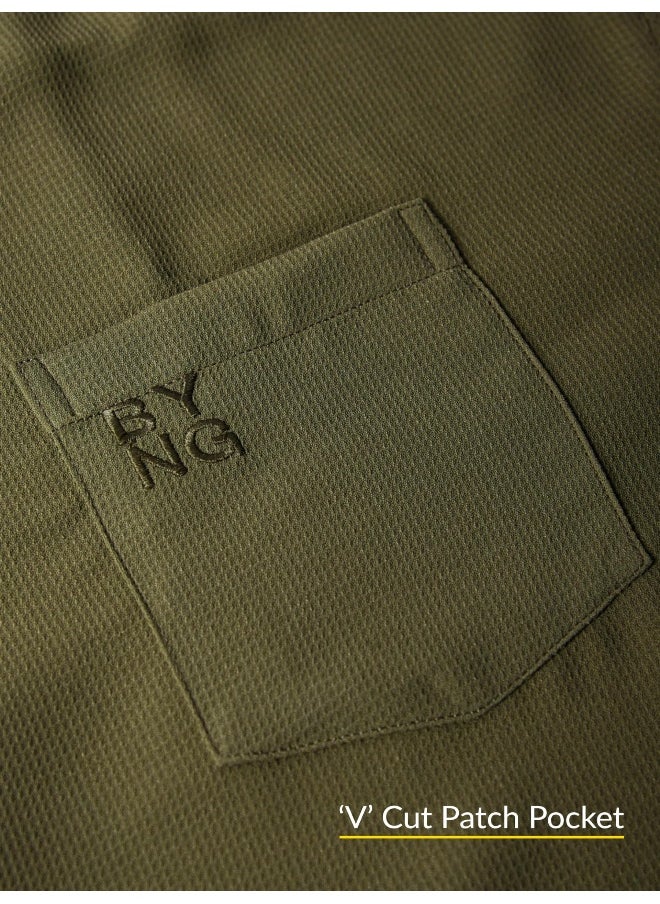 Olive Green Half Sleeve Waffle Shirt for Men