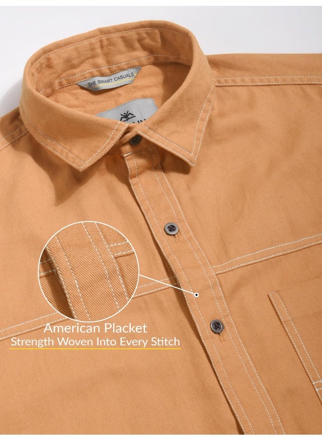 Pastel Orange Contrast Stitch Shirt for Men