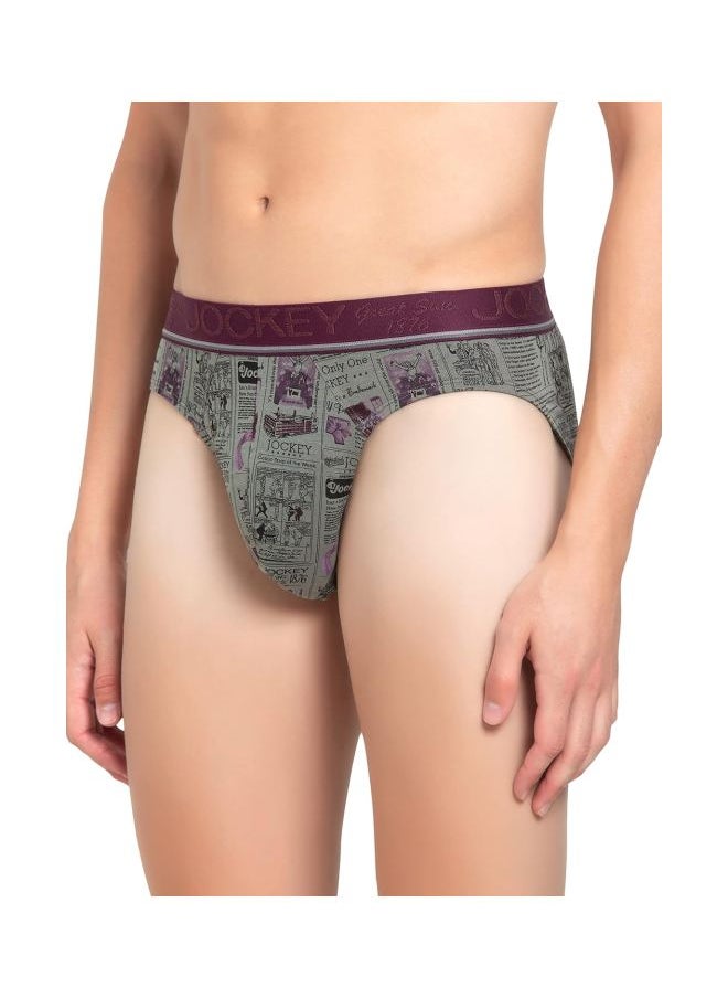 Tencel Cotton Underwear for Men's Printed Briefs - Dark Grey & Purple | Ultra Soft | Stretch Fit with Exposed Waistband & Contoured Pouch