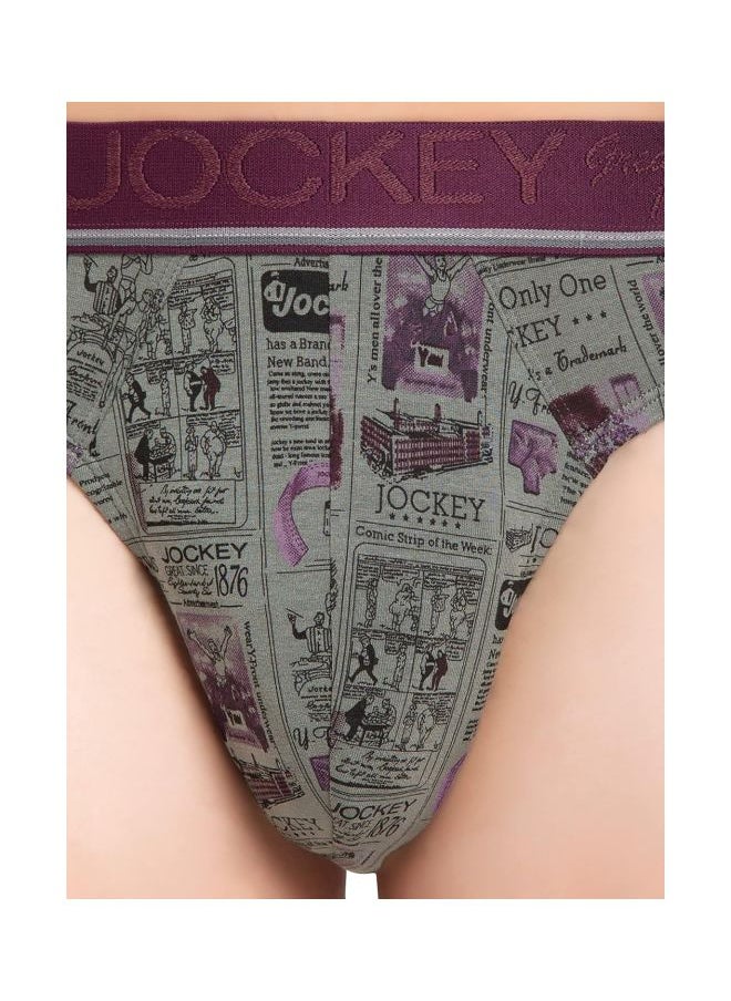 Tencel Cotton Underwear for Men's Printed Briefs - Dark Grey & Purple | Ultra Soft | Stretch Fit with Exposed Waistband & Contoured Pouch