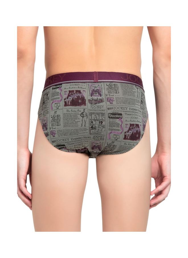 Tencel Cotton Underwear for Men's Printed Briefs - Dark Grey & Purple | Ultra Soft | Stretch Fit with Exposed Waistband & Contoured Pouch