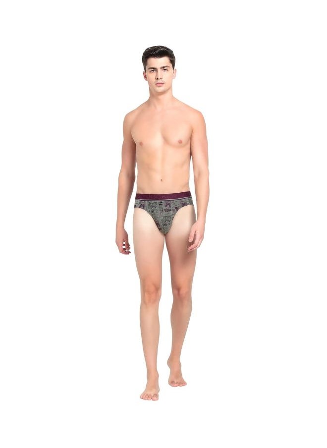 Tencel Cotton Underwear for Men's Printed Briefs - Dark Grey & Purple | Ultra Soft | Stretch Fit with Exposed Waistband & Contoured Pouch